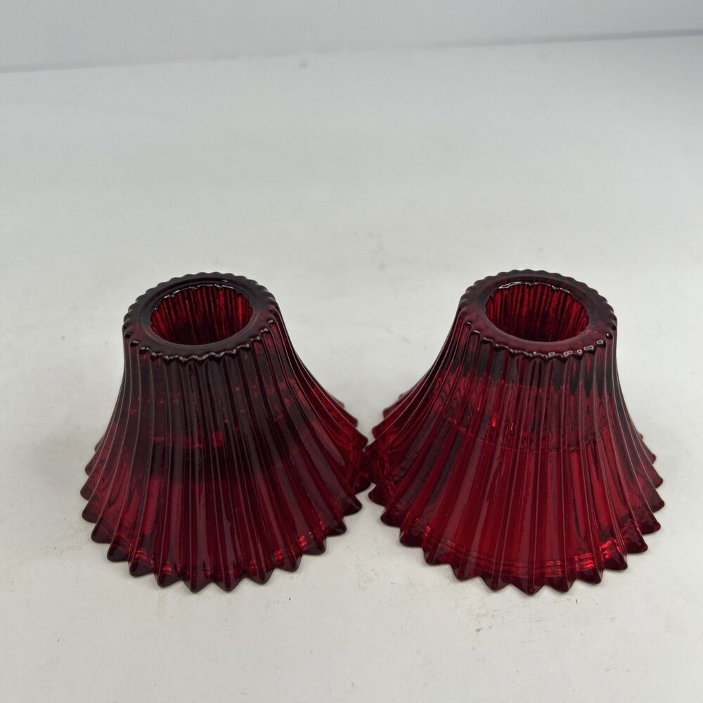 Vintage Gullaskruf Sweden Reffla Ruby Red Reversible Candle Holders Pair